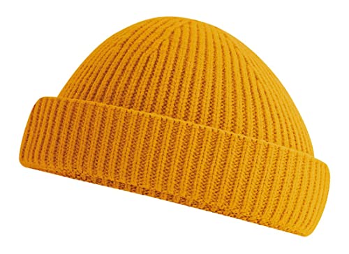 Roughtex Fisherman Beanie kurz – Fischermütze für Herren & Damen aus recyceltem Polyester, grob gestrickt, Einheitsgröße Senfgelb
