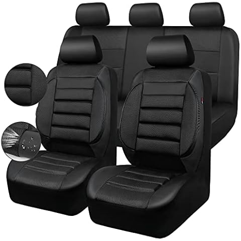 CAR PASS Leather 3D Foam Back Support Car Seat Covers Full Set Air Mesh Automotive Seat Covers, All Season Car Seat Cover Fit Automotive,SUV,Sedan,Van, Airbag Compatible Elegance (Black) Cover