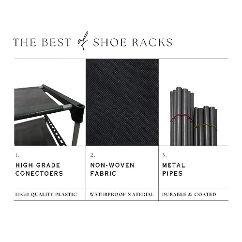 Image of Multi Utility 12 Layer Shelf Collapsible Metal Pipes with Non-Woven 100GSM Fabric Cover for Shoe /Cloth /Toy /Books Rack (Black, Metal)