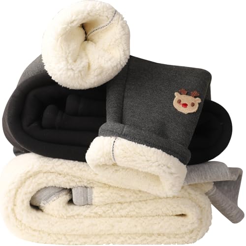 3 Pack Girls Fleece Lined Leggings Kids Winter Thick Warm Pants Fleece Pants Girls