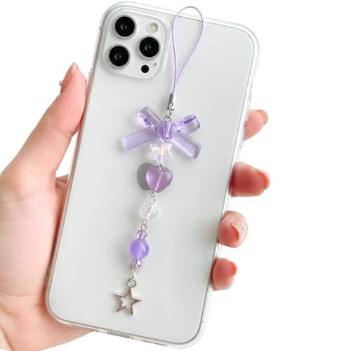 Image of SNOWY SHOP Korean Silver Bow Phone Charm - Cute Heart & Starfish Pendant | Aesthetic Korean Mobile Chain, Bag Hanging & Keychain Jewelry for Girls & Women