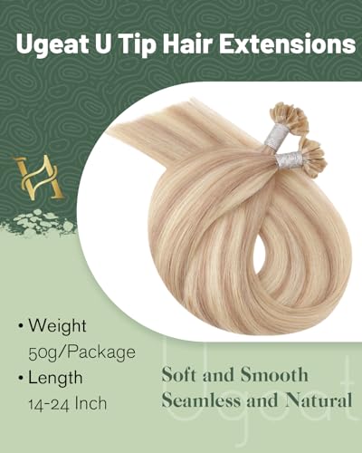 Ugeat 22 Inch Keratin Hair Extensions Real Human Hair Ash Blonde U Tip Hair Extensions Human Hair Highlights Ash Blonde with Bleach Blonde for Women Add Length 50S 50G - Image 3
