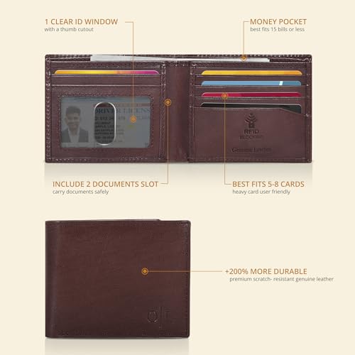 Image of Oak Leathers Slim Leather Wallet for Men - RFID Wallets Credit Card Holder Ultra Thin Gift for Mens, Front Pocket Minimalist Design