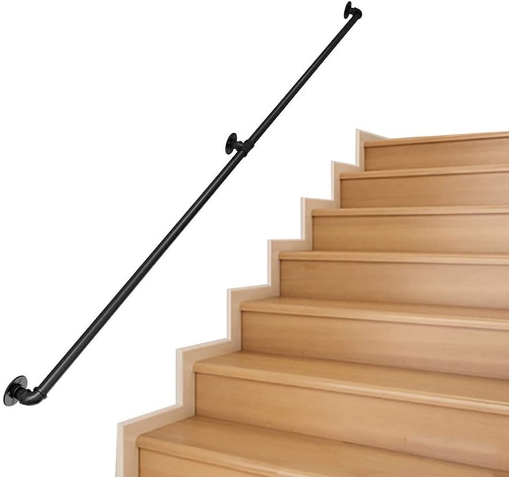 Handrail for Indoor Stairs/Outdoor Staircase Modern Stair Handrail Wall Mount Staircases Railing for Disabled Elderly，Stairs Banister Wall Brackets Kit, Black(140cm)