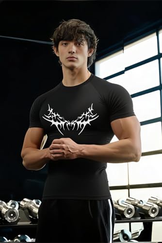 Image of Men Polyster Lycra Printed Half Sleeves Compression T-Shirt for Gym