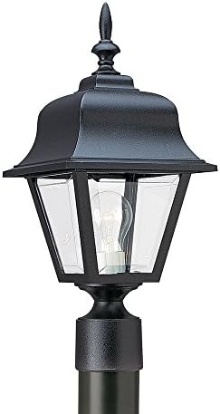 Generation Lighting 8255-12 One-Light Outdoor Post Lantern with Clear Beveled Acrylic Panels, Black Finish