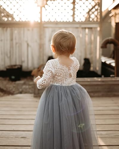 Image of 2Bunnies Girl Peony Lace Back A-Line Straight Tutu Tulle Party Flower Girl Dress