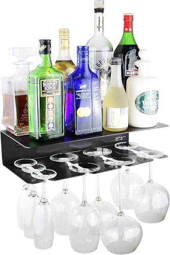 etterr Mueble Bar. Estante de Pared para Copas y Botellas. (Negro)