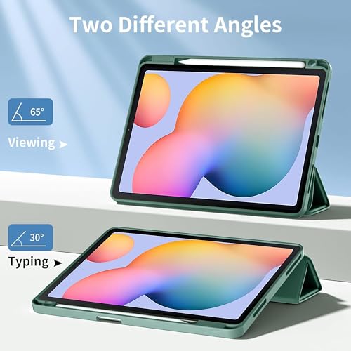Image of TGK Rotating Case for Samsung Galaxy Tab S6 Lite 10.4 inch SM-P610 P615 P613 P619 with Pencil Holder Trifold Stand Cover Clear Back (Forest Green)