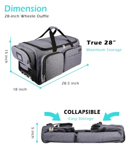 Dance Bag With Garment Rack For Travel,28inchDance Competition Garment Bags with Clothes rack,Suitcase, Collapsible Rolling duffle For Travel, Wheeled Drop-Bottom Upright Luggage Closet Suitcase,Grey2