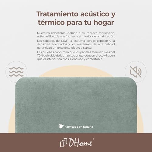 Miniatura 7 de Dhome Cabecero Tapizado Liso Redondeado Tela Aqualine Para Pared Acústicos Cabeceros Absorbentes Cabezal Cama Dormitorio Verde Agua, 150cm