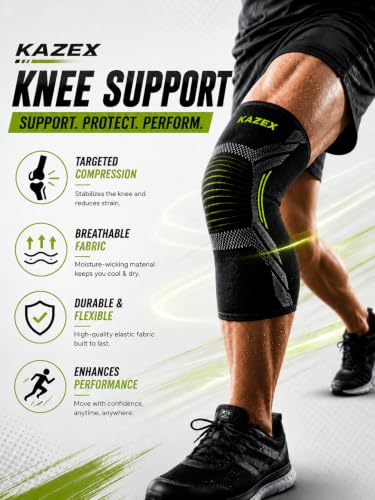 Image of Knee Support Brace for Men & Women | Compression Knee Sleeve for Arthritis Pain Relief, Joint Protection & Recovery | Stretchable Anti-Slip Support for Running, Gym, Sports, Workout & Daily Wear | Black-Green