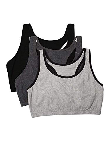 Fruit of the Loom womens Built-up Sports Bra, Heather Grey With Black/Charcoal/Black - 3 Pack, 48 US