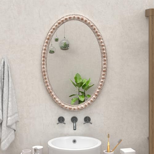 COZAYH Distressed Wood Frame Accent Mirror, Rustic Farmhouse Style Decorative Wall Mirror (Oval) - Image 6