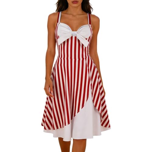Robe d'été décontractée à fines bretelles et rayures rouges