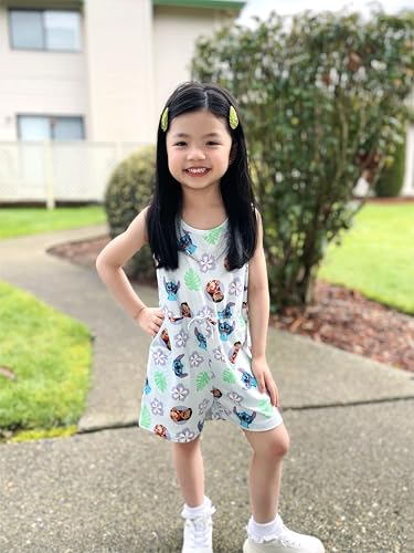 Image of Disney Princess Frozen Minnie Mouse Stitch Girls Romper With Pocket Sleeveless Jumpsuit One Piece Outfit For Toddlers & Kids