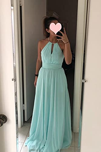 Keyhole Halter Long Bridesmaid Dresses for Women A Line Pleated Chiffon Formal Evening Prom Party Gown with Pockets4