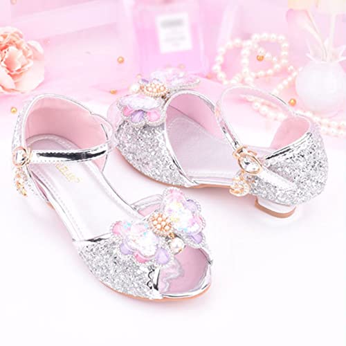 Girls Mary Jane Rhinestone Bow Shoes Low Heel Princess Flower Wedding Party Dress Shoes for Kids Toddler Summer (Silver, 11 Little Child)3