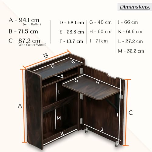 Image of Klaxon Foldable Study Table with Drawer & Storage Shelf | Compact Desk for Home & Students | Folding Design with Lockable Wheels. (Black, DIY Installation) (Asian Walnut, Heli)