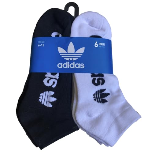 adidas Men's Originals Trefoil 6 Pack Low Cut Socks, (Shoe Size 6-12) (Black/Grey Heather/White)