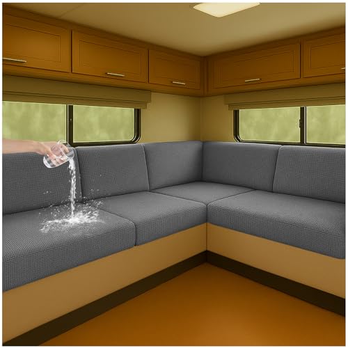 Stretch Jacquard Caravan Seat Cushion Covers for Waterproof RV Sofa Seats and Backrest Covers with Elastic Straps Multi-Size Fit for Camper, Motorhome & Indoor (Dark Gray,L 150-190cm,W 65-95cm) — image 1