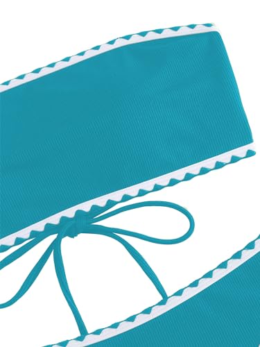 Image of ZAFUL Women Strapless Bandeau Bikini Set Lace up Swimwear 2 Piece Bathing Suits (4-h Blue-Teeth,S), Small