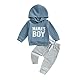 Geagodelia Baby Jungen Kleidung Outfit Babykleidung Set Langarm Kapuzenpullover Top + Hose Neugeborene Weiche Babyset Zweiteiler Patchwork (A1 - Blau & Grau, 6-12 Monate)