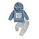 Yassiglia Baby Jungen Kleidung Set Neugeborene Zweiteiler Outfit Kleinkind Herbst Bekleidungssets Jogginganzug für Baby Junge Kapuzenpullover + Hosen Set (Blau Grau, 0-6 Months)