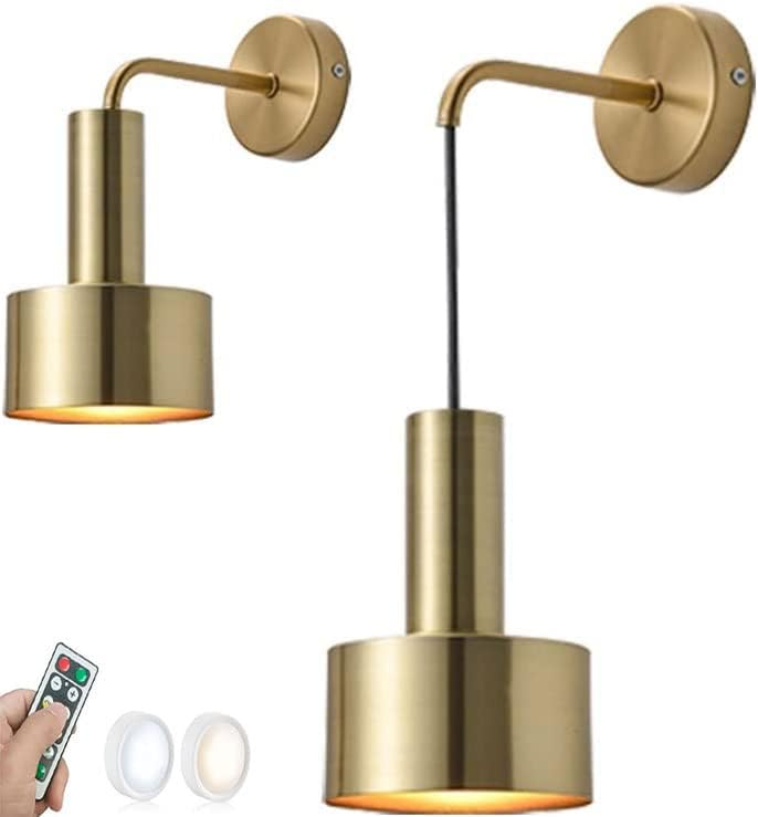 ACLBLK Wall Light Battery Operated Sconce Set of 2 Gold Remote Wall
