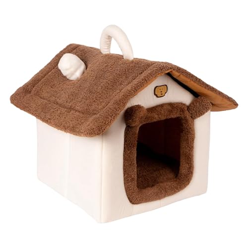Stgfyxgs キャットベッド 柔らかいペットハウス 洗える犬用ベッド 持ち運び便利 猫用隠れ家 冬用暖かい ペット用品 室内飼育に適用, 茶色, M