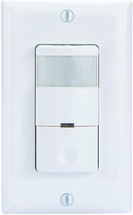 Intermatic iOS-DOV-WH Commercial Grade in-Wall PIR Occupancy/Vacancy Sensor – 180º Coverage, Adjustable Ambient Light Sensor – White, Energy-Efficient Automation, Zero-Crossing Technology