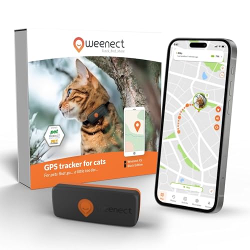 Weenect Cat XS - New GPS Tracker for Cats | Real-time Mini GPS Tracker for Cats | Smallest Model on The Market | Collar Included | Subscription Required