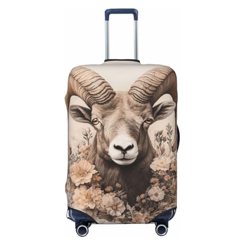 Big Horn Sheep And Flowers Elastic Travel Luggage Covers Dustproof Scratch-Resistant Suitcase Protector Fit 22-24 Inch