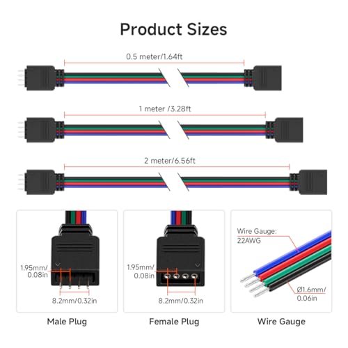 BTF-LIGHTING 4PIN 22AWG JST SM LED Connector 5pcs/Pack Male Female Connector with 2m Cable for PWM SMD FCOB RGB LED Strip Without Soldering Controller Wire - Image 2