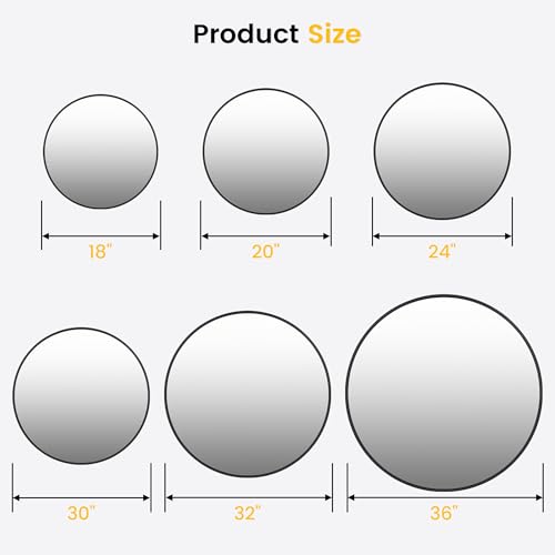 Round Mirror, 18 Inch Black Bathroom Mirror with Metal Frame, Small Stylish Wall Mirror for Bathroom, Entryway, Bedroom, Vanity