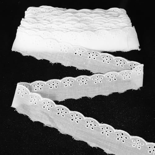 15 Yards Eyelet Lace Trim, White Cotton Lace Ribbon Wavy