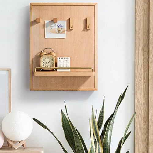 Wooden Electric Meter Box Cover with Shelf & Hooks, Decorative Breaker Panel Cabinet, Creative Wall-Mounted Fuse Box Cover - Brown (15.7" x 23.6")