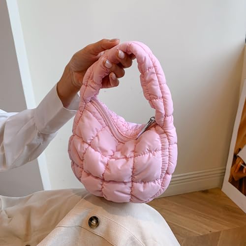 Image of Quilted MINI Handbag and Purses Women Puffer Nylon Hobo Cotton Padded Purse Work Travel Lightweight