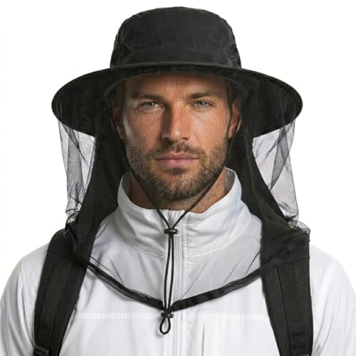 Image of Mosquito Hat with Netting, Mosquito Hats Lightweight Outdoor Fishing Hiking Camping Bug Net for Men & Women, Grey
