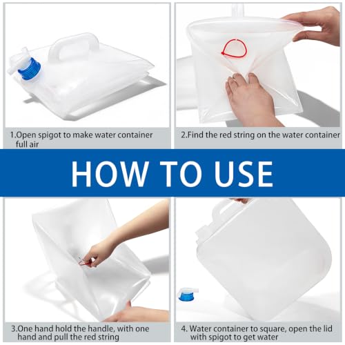 Nexboraque 2 Pack Contenedor plegable de 5.3 galones con grifo, recipiente portátil para almacenamiento de agua para camping, senderismo, mochila y emergencias, seguro para alimentos miniatura 4