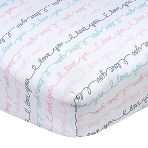 Image of Gerber Baby Boys Girls Neutral Newborn Infant Baby Toddler Nursery 100% Cotton Fitted Bedding Crib Sheet, I Love You White, 28 inch x 52