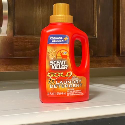 Image of Scent Killer Gold Scent Free Laundry Detergent for Hunting Gear with Power Boost Plus Odor Eliminator, 32 Fluid Ounces (Pack of 6)