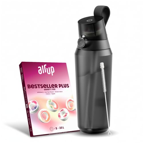 air up Original Trinkflasche Click Midnight Black Original Starterpaket mit Pods in 5 Geschmacksrichtungen + Strohhalmbürste | 800ml | spülmaschinenfest, BPA-frei