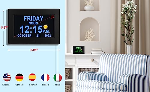 Véfaîî Newest,Dementia Clock With Auto Dst & 15 Alarms, Day Clock With Sun/Moon Icons For Memory Loss, Alzheimer's, 7 Inch Black With Remote #TOP3