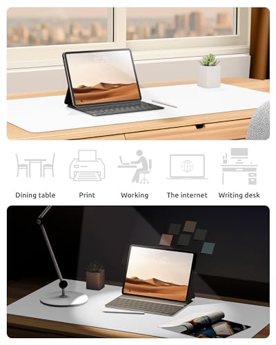 YSAGi Leather Desk Protector, Office Mat, Large Mouse Mat, Non-Slip PU Leather Blotter, Laptop Desk, Waterproof Writing Pad for Office and Home (White, 23.6" x 13.8") - Thumbnail 6