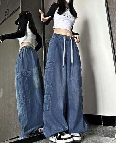 Cargo Jeans for Women Men Baggy Cargo Pants High Waisted Wide Leg Drawstring Pants Casual Grunge Streetwear4