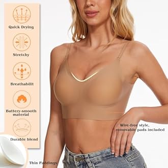 Low Back Bra for Women Wirefree Seamless Bra Backless Multiway Straps Convertible Halter Bra with Padded Removeable