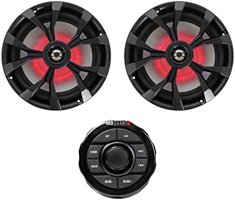 MB Quart GMR-1.5B Marine Gauge Recevier w/Bluetooth/USB/Aux for ATV/UTV/RZR Bundle with (2) Rockville RKL80MB 8" Black 2-Way Marine Boat Speakers