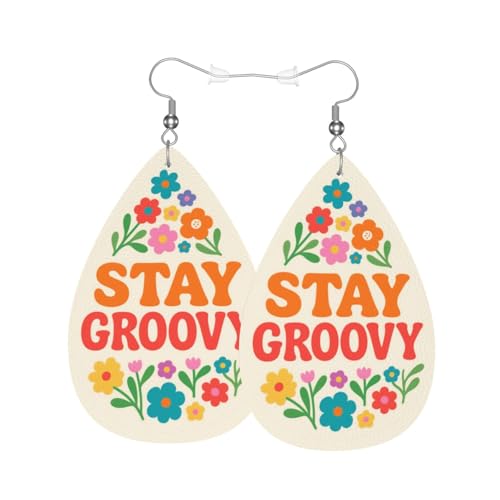 BCQJNB 70s Peace Sign Faux Leather Teardrop Earrings