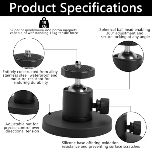 Magnetische wandhouder, compatibel met Ring Stick Up Cam/Pro/Plus/2/3/outdoor camera/Eufy/Arlo bewakingscamera, 15 kg, sterke magneetkracht, 360 graden verstelbare camera, wandhouder zonder boren - Afbeelding 4